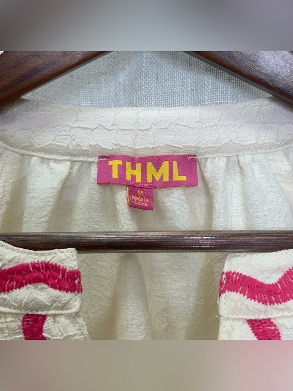 THML Cream Peasant Blouse with Pink & Multicolor Floral Embroidery Size Medium - Picture 6 of 8